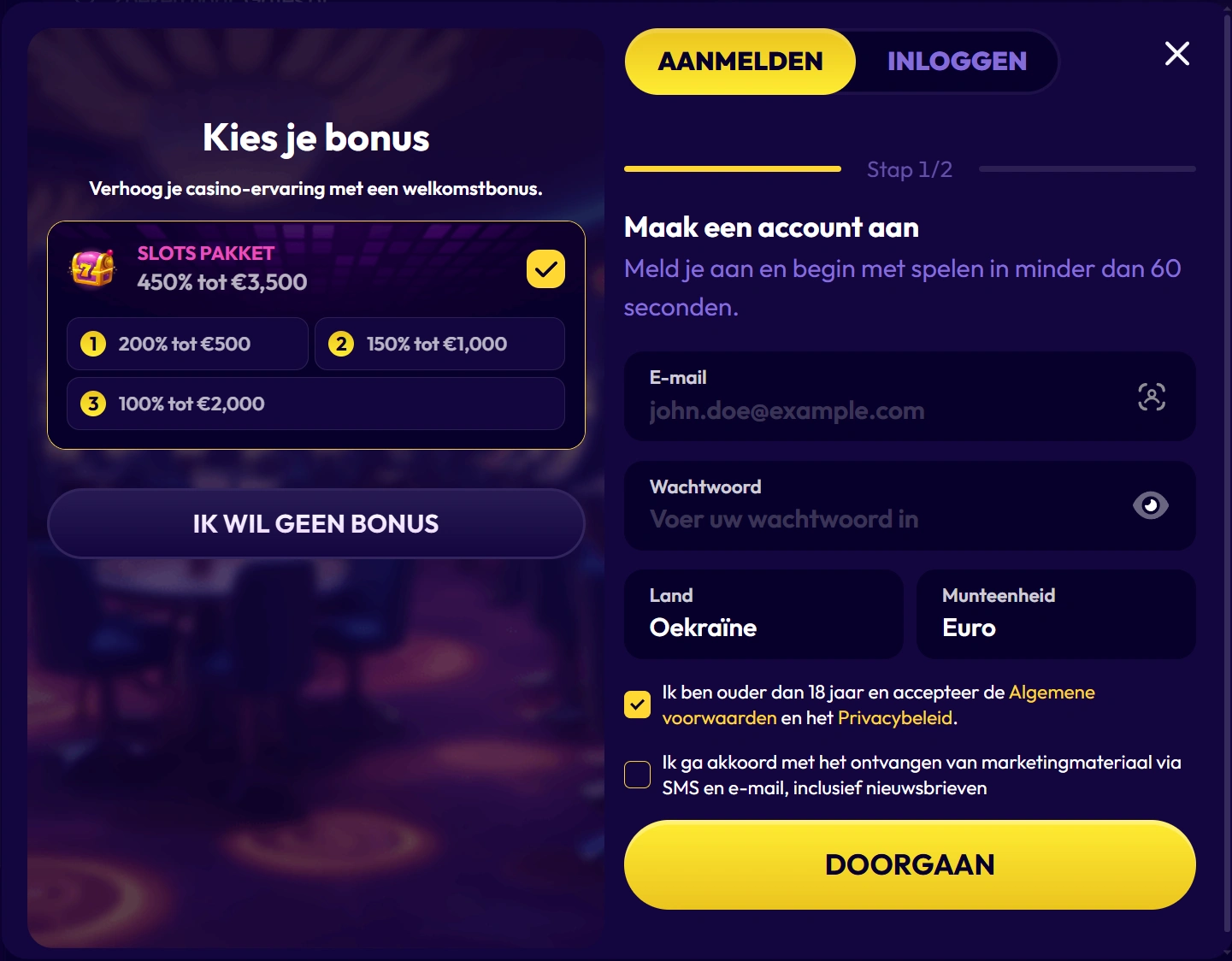 Slottio Registreren